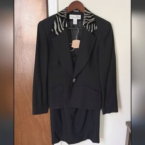 Christian Dior Black Blazer with Zebra Collar & Long Skirt
